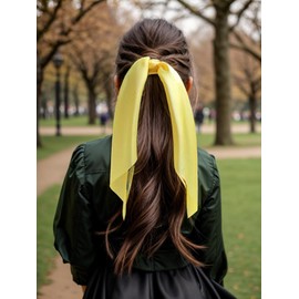 LFOUVRE Pack of 2 Knotted Bow Hair Scrunchies Elastic Hair Scarf Black Hair Ties Bands Satin Hair Ribbon Scrunchy Red Ponytail Holder for Women and Girls (Yellow)