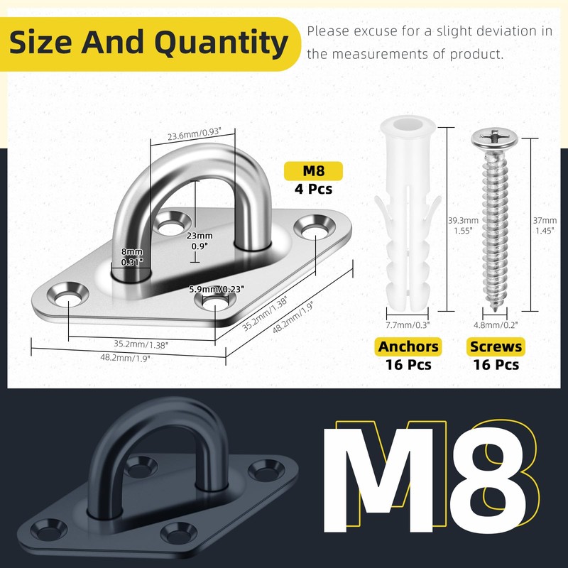 Mardatt 4 Pack M8 304 Stainless Steel Pad Eye Plate