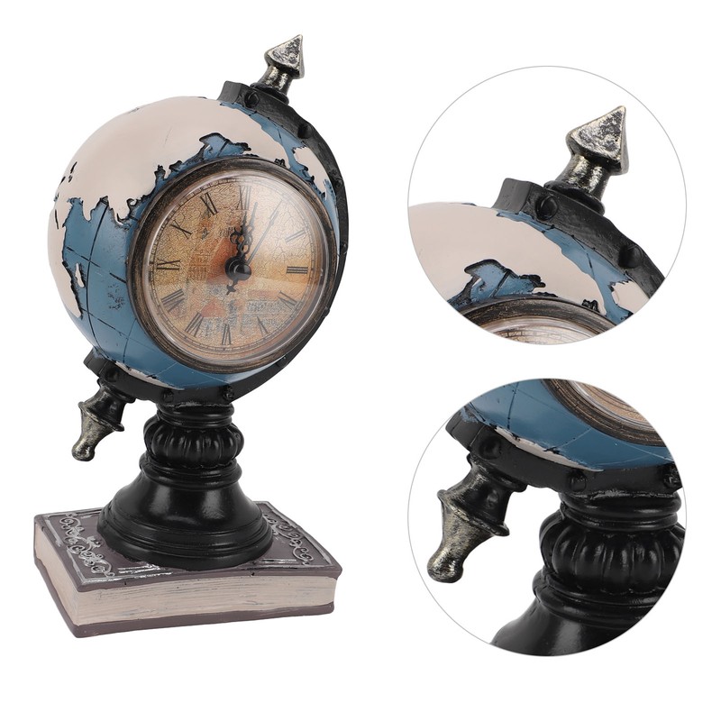 Globe Clock Decorative Desk Ornament Resin World Map Clock with