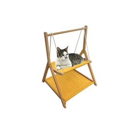 TECHXMASTREE Cat Hammock, Plush Velvet Cat Beds, Wooden Swing, Suitable for Rabbit, Kitten and Small Animal