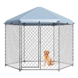 EUNHOO Outdoor Dog Kennel,6.9'L x 6.9'W x 7.5'H Metal Wire Dog Kennel for Large Dogs,Heavy Duty Dog Pen Dog Run with Roof, Fence for Dogs Outside Yard