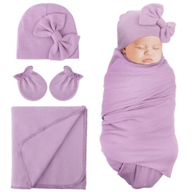 DRESHOW Baby Swaddling Blanket Newborn Swaddle Swaddle with Baby Mittens Bow Hat, 1 set Y09: Blankets Hats & Mittens, One size fits all