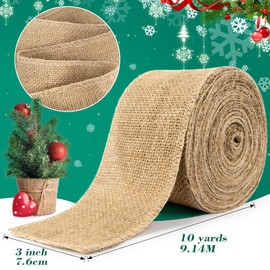 RAINFLOW Burlap Ribbon - 10 Yards Thick Ribbon for Flower Bouquet Ribbons for Crafts Natural Burlap Fabric Burlap Roll for Wedding Decorations or Tree Ribbon Gift Wrapping Supplies(Wide:3 inch)