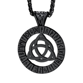 Bandmax Viking Necklace with Round Rune Pendant Trinity Celtic Knot/Triangle/Compass Necklace Stainless Steel Viking Fashion Jewellery Accessory for Men Women, Stainless Steel, No Gemstone