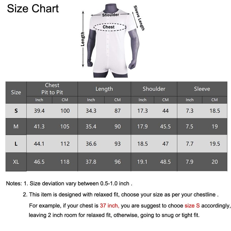 Muscle Alive Mens Short Sleeve Onesie Henley Jumpsuit Stretchy Cotton