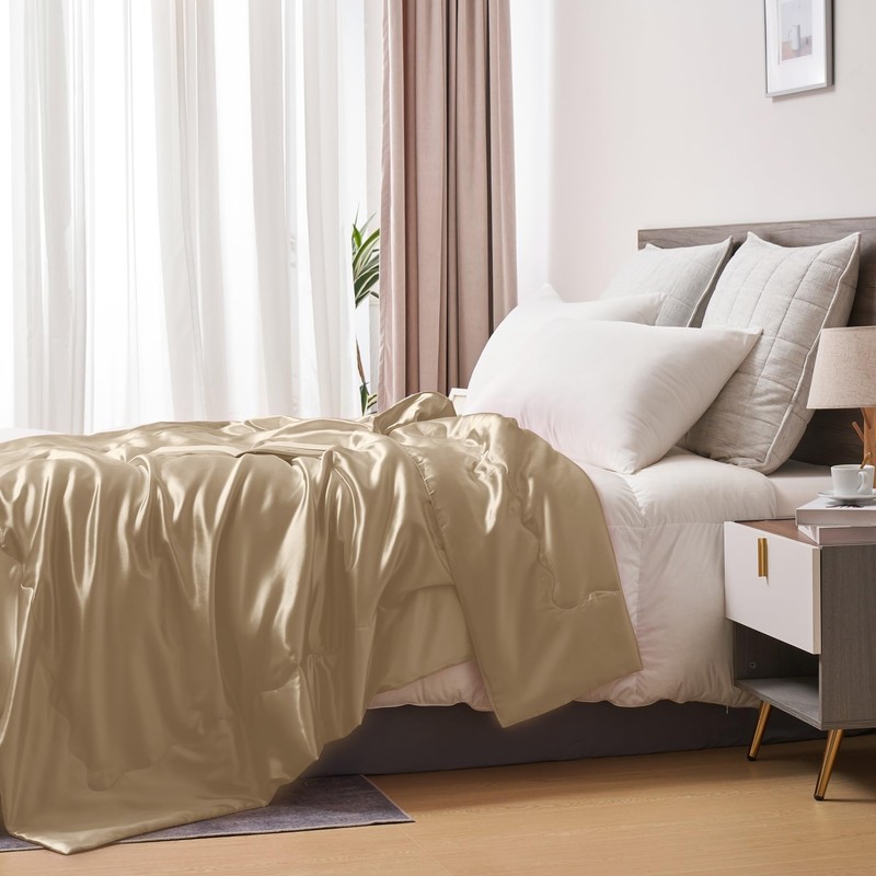 YASMENG Taupe Cooling Satin Throw Blanket 50 x 60 Inches