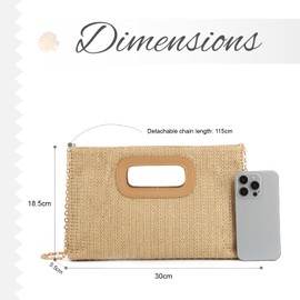 LHHMZ Straw Clutch for Women, Summer Straw Crossbody Shoulder Bag, Braided Beach Clutch, Raffia Handbags, khaki, Unit size