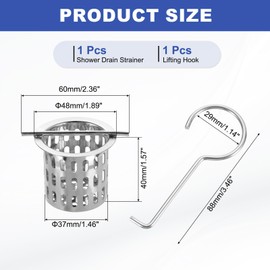 sourcing map 2Pcs Hair Strainer, 304 Stainless Steel Shower Drain Strainer with Lifting Hook Hair and Debris Collector Debris Filter Basket for Bathroom Kitchens, Silver