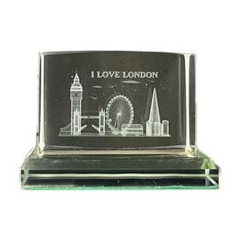 LILAJ 3D Laser Engraved Skyline Crystal Art Green Tinted Glass Ornament Featuring Iconic London Landmarks Big Ben Tower Bridge London Eye & The Shard – Perfect Home Decor, Collectible British Souvenir