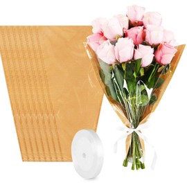 JarThenaAMCS 50Pcs Valentine's Day Flower Wrapping Bags Mother's Day Kraft Paper Clear Floral Packing Sleeves Bouquet Bags for Teacher Graduation Wedding Birthday Gift, 17.9 x 9.8 x 3.9 Inch