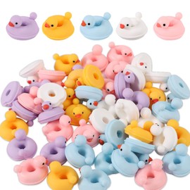 Lyreh 50pcs Resin Tiny Ducks, 0.79x0.79in Mini Little Ducks Summer Swimming Ring Miniature Small Cute Resin Animal Toy Accessories for Birthday Gift Landscape Party Gift DIY Decoration (5 Colors)