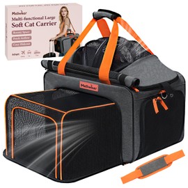 Meowker Cat Pet Dog Carrier Soft Sided Airline Approved, Large Foldable Travel Cat Bag for Kittens & Puppies Up to 15 Lbs, Top Loading Mesh, Expandable Breathable Comfort for Transport Scenarios