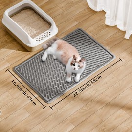 Pieviev Cat Litter Mat 58 x 43 cm, Waterproof Cat Mat for Cat Litter, Textured Cat Litter Tray Mat for Catching Cat Litter, Non-Slip Cat Litter Mat, Easy to Clean, Grey