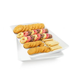 AMGBZT Serving Tray Platter, 2 Pcs Food Tray for Veggie Fruit Snack Dessert Cookie Cheese, Food Trays for Party Supplies Display, Plastic Platters for Serving Food, Large White Trays, BPA Free