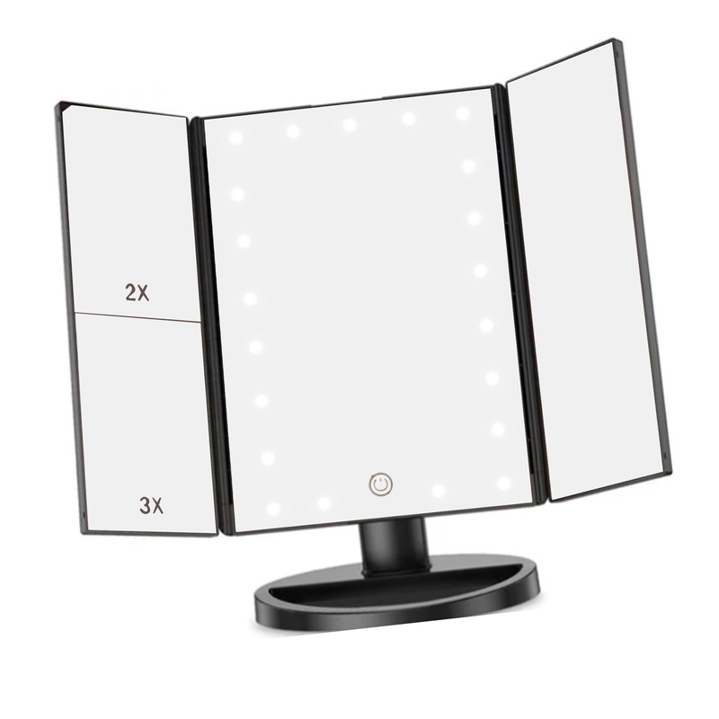 LED Vanity Mirror Three Fold USB Black with Data Cable