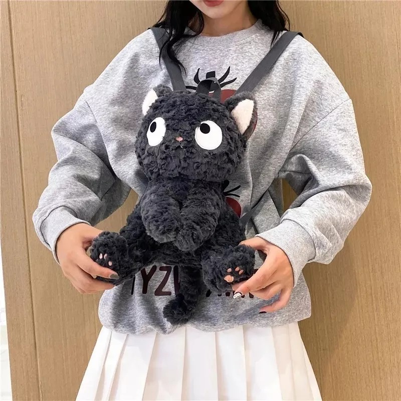 Jextech Mochila Con Cierre Esponjoso Gato Peluche Negro Muñeco 30cm