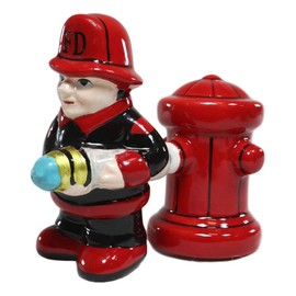 Ebros In The Line Of Duty Fire Fighter Fireman Carrying Hose By Red Fire Hydrant Ceramic Salt And Pepper Shakers Magnetic Set Figurines For Firemen Fighters Fire Engines Trucks 911 Civil Service