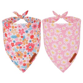 ADOGGYGO Floral Dog Bandana 2 Pack, Reversible Pink Daisy Pet Scarf Bib, Adjustable Fit Cute Flower Bandanas for Extra Large Dogs Pets (X-Large)