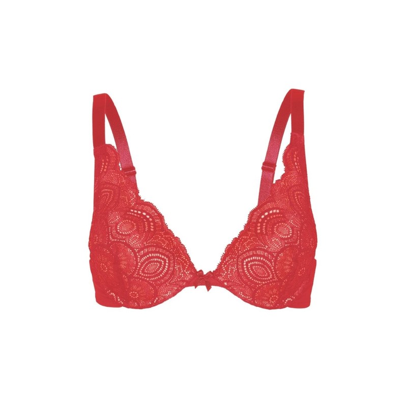 Wonderbra Womens Refined Glamour Triangle Lace Push Up Bra, Red,