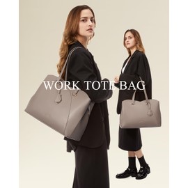 LOVEVOOK Teacher Tote Bag for Women, Work Bags Laptop Bag, Professional 17.3 Inch Leather Computer Bag, Large Purses Handbag Briefcase, Taupe