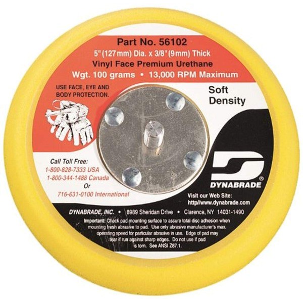 Dynabrade (56102) 5" (152 mm) Diameter Non-Vacuum Disc Pad | Vinyl-Face for PSA-Type Disc Adhesion | 3/8" (10mm) Thick Urethane Soft Density for Ease of Use
