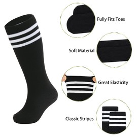 Zando Youth Black Soccer Socks Black Knee High Socks for Girls Cotton Long Black Socks Boys Dress Socks Youth Athletic Tube Socks School Uniform Socks 10-12 Years Black 2