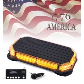 Xprite 42 LED Roof Top Strobe Beacon Light Bar w/Controller, US Flag Pattern Emergency Warning Flashing Plow Light for Construction Vehicles Snowplow Work Trucks (Amber)