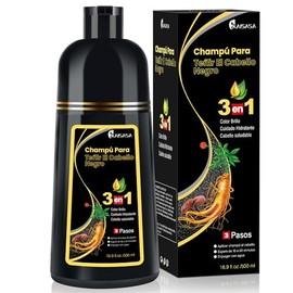 Black Hair Dye Shampoo 3 in 1, Shampoo para Canas con Tinte, Champú para Teñir el Cabello Negro, Champú Tinte Cubre Canas para Mujer y Hombres (500ML)