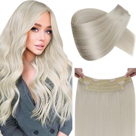 LaaVoo Invisible Secret Wire Extensions Real Hair Blonde Extensions Real Hair with Invisible Wire Platinum Blonde Secret Wire Hair Extensions Fish Line 45 cm 80 g #60