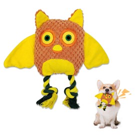 Andiker Squeaky Dog Toy, Cute Soft Dog Plush Toys with Sturdy Chewing Ropes Built-in Squeaker Interactive Dog Toys with Vivid Shape for All Breeds Dogs to Reduce Boredom Keep Fit (Yellow Owl)