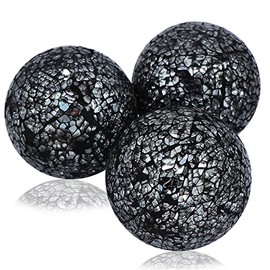 3 piezas de orbes de cristal de mosaico de 3.15 pulgadas, bolas decorativas de cristal para centros de mesa, jarrones, decoración de mesa de comedor (negro)