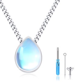 JFASHOP Moonstone Pendant Necklace 925 Sterling Silver Teardrop Pendant Necklace Gemstone Pendant Teardrop Pendant Moonstone Jewellery for Women, Silver, Moonstone