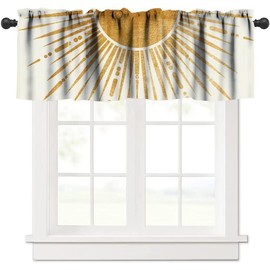 Boho Sun Valance Curtain, Mid Century Abstract Arch Modern Moon Phase Minimalist Aesthetic Gold Print Blackout Short Window Treatments for Living Room Bedroom, 54x18in