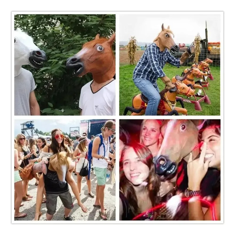 Máscara Disfraz Cabeza Caballo Fiesta Broma Harlem Halloween