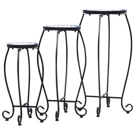 SVRCK Mosaic Tables Set of 3, Ceramic Top with Iron Frame for Patio Use, Blue and White Decorative Accent