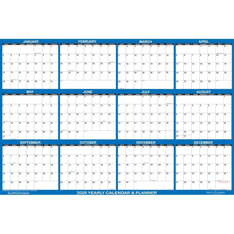 24" x 36" SwiftGlimpse 2026 Paper Folded Wall Calendar Large