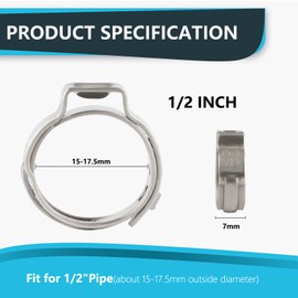 Seelink 100PCs 1/2 Inch PEX Cinch Clamp Rings, 304 Stainless Steel Pex Crimp Rings for PEX Tubing, Single Ear Hose Clamps, Pipe Fitting Connections