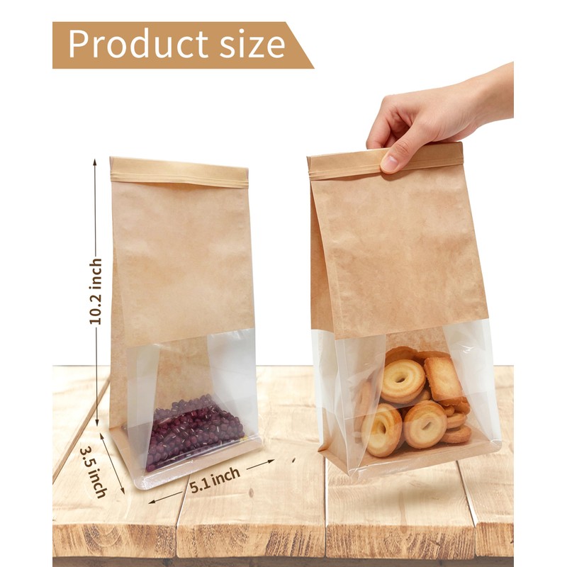 Jexila 50 Pack Small Bakery Bags with Window Reusable Cookie