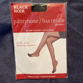Juncture Day Sheer Black Reinforced Toe Pantyhose/Tigh