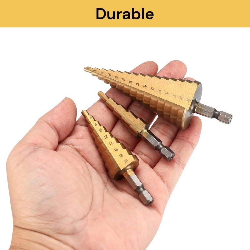Spendeal 3-Piece Step Drill Bit Set, Hex Shank Quick Change