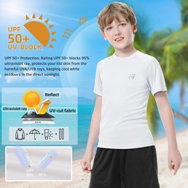 MEETWEE Boys' Rash Guard Short-Sleeved Children's Swimming Shirt UV Protection UPF 50 + Swimming Shirt Quick-Drying, Black+white