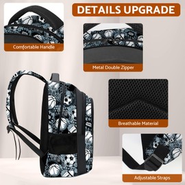 Fitvc School Backpack for Boys - Soccer Boys Backpack for Kids Children Teens Elementary Middle School - 17″ Sport Bookbag Travel Back Pack for Age 6-18