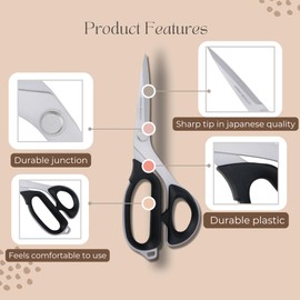 Professional Fabric Scissors - Precise Cutting with High Carbon Steel Blades, Suitable for Home and Industrial Use, Crafts, School, Tailoring Scissors, Hardened (25 cm)