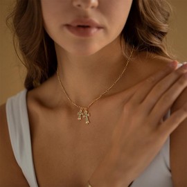 Warshion Cross Necklace 14K Gold Plated Double Cross Pendant Necklace Dainty Diamond Cross Charm Link Chain Choker Delicate Faith Jewelry Religious Gifts for Women Teen Girls Men Boys