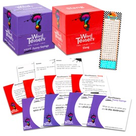 Word Teasers Card Game 2 Pack for Kids - Bundle with ? Word Teasers Slang and Funny Saying Card Decks for Boys, Girls, Family Plus Bookmark | Fun Trivia Card Game Set