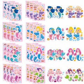 TIAMECH Make Your Own Princess Mermaid Stickers - 24 Sheets Sea Fairy Girls Make A Face Stickers for Kids, Birthday Party Favors & Educational Classroom Rewards