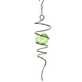 FONMY Gazing Ball Stainless Steel Spiral Tail-Decorative Wind Spinner with Glow Glass Ball, with Hanging Swivel Hook, Indoor Outdoor Decoration Silver Glow -13 inch Height