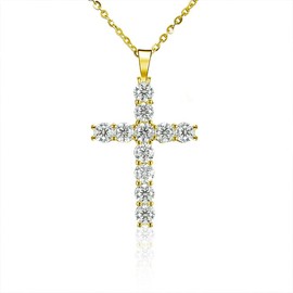 Byourcher 18K Gold Plated Cross Pendant Moissanite Diamond Necklace for Women, 925 Sterling Silver Hypoallergenic Jewelry Gift for Mother's Day, Birthday,Wedding (Classic, Gold, 45CM Chain)
