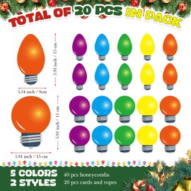 Pasimy 20 Pcs Christmas Honeycomb Ball Ornaments 3D Xmas Paper Light Bulb Shaped Ornaments Assorted Colors Christmas Hanging Honeycomb for Home Classroom Supplies Holiday Christmas Tree Party Decor