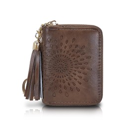AdiStylinno Credit Card Holder for Women, Leather Card Holder with Coin Compartment, Card Holder Purse with Zip Key Ring, Fashion Exquisite Small Wallet for Women, brown, Minimalist
